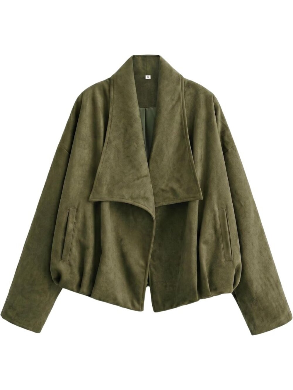 Women's Army Green Faux Suede Wrap Jacket Open Front Oversized Outerwear Jacket